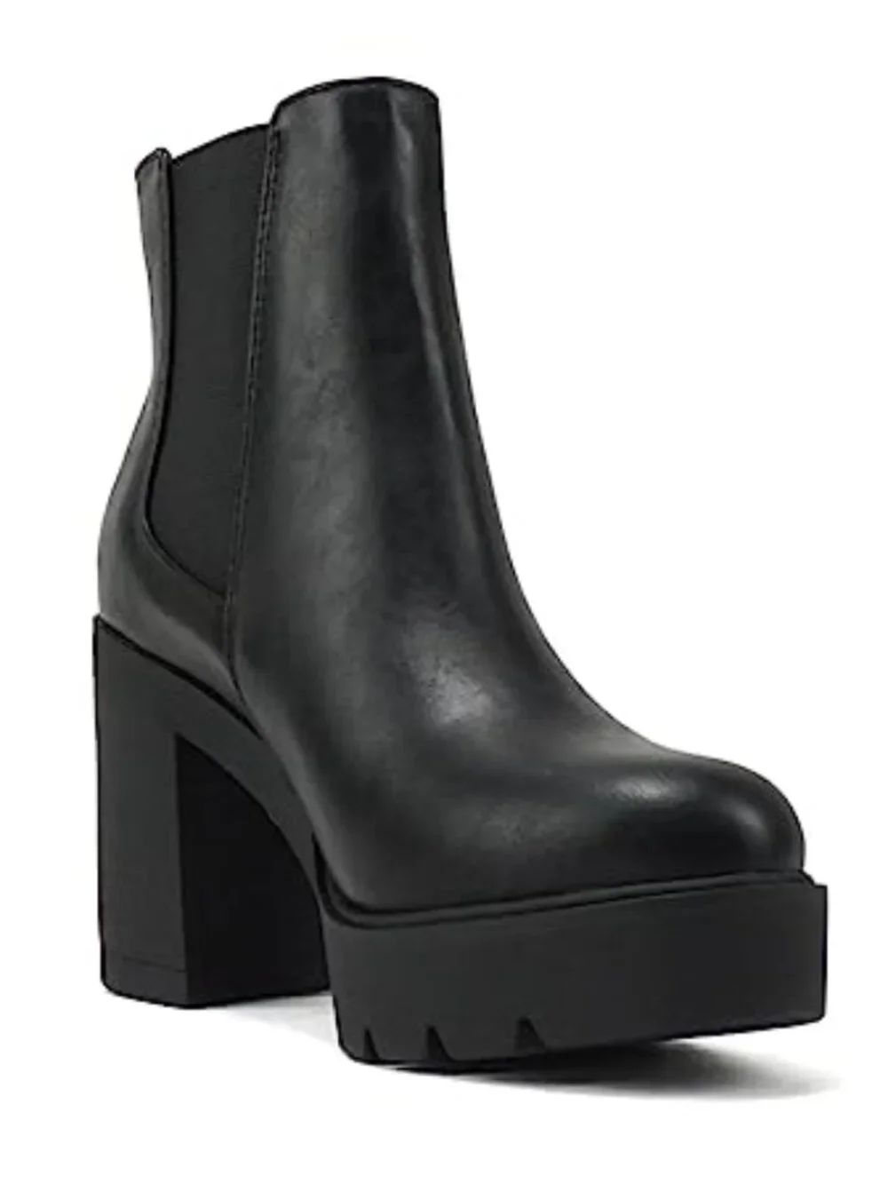 Lug Sole High Heel Chelsea Ankle Bootie with Elastic Gore